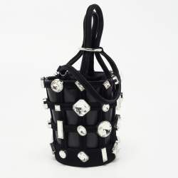 Alexander Wang Black Suede and Leather Micro Roxy Cage Bucket Bag