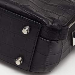Alexander Wang Black Croc Embossed Leather Front Pocket Top Handle Bag 
