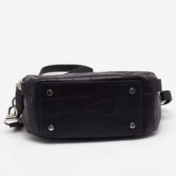Alexander Wang Black Croc Embossed Leather Front Pocket Top Handle Bag 