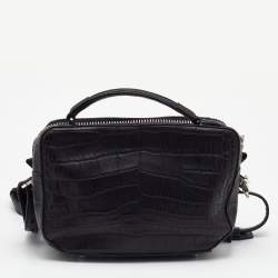 Alexander Wang Black Croc Embossed Leather Front Pocket Top Handle Bag 