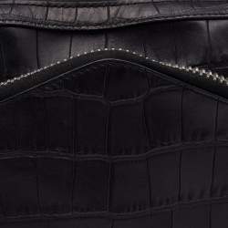 Alexander Wang Black Croc Embossed Leather Front Pocket Top Handle Bag 
