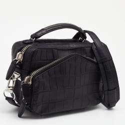 Alexander Wang Black Croc Embossed Leather Front Pocket Top Handle Bag 