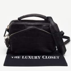 Alexander Wang Black Croc Embossed Leather Front Pocket Top Handle Bag 
