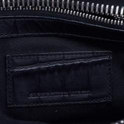 Alexander Wang Black Croc Embossed Leather Front Pocket Top Handle Bag 