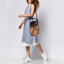 Alexander Wang Black/Brown Leopard Print Calfhair and Leather Diego Bucket Bag