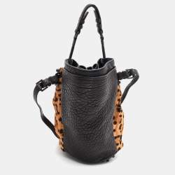 Alexander Wang Black/Brown Leopard Print Calfhair and Leather Diego Bucket Bag