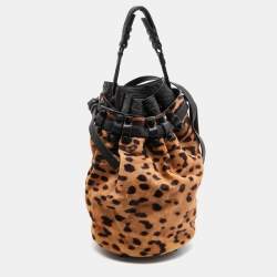 Alexander Wang Black/Brown Leopard Print Calfhair and Leather Diego Bucket Bag