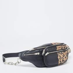 Pre Owned Alexander Wang Black/Beige Leopard Print Leather Attica Belt Bag
