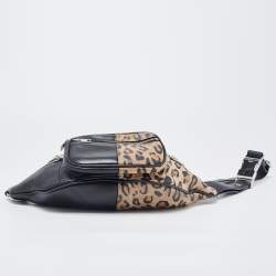 Pre Owned Alexander Wang Black/Beige Leopard Print Leather Attica Belt Bag