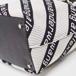 Alexander Wang White/Black Knit Fabric Jacquard Diagonal Logo Roxy Tote 
