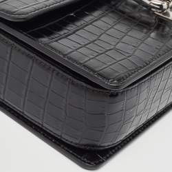 Alexander Wang Black Croc Embossed Leather Hook Shoulder Bag