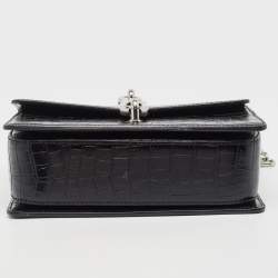 Alexander Wang Black Croc Embossed Leather Hook Shoulder Bag
