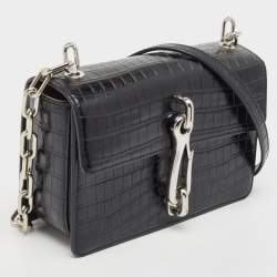 Alexander Wang Black Croc Embossed Leather Hook Shoulder Bag