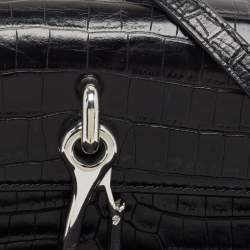 Alexander Wang Black Croc Embossed Leather Hook Shoulder Bag