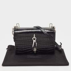 Alexander Wang Black Croc Embossed Leather Hook Shoulder Bag