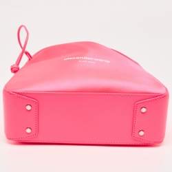 Alexander Wang Neon Pink Satin and Leather Ryan Drawstring Bag