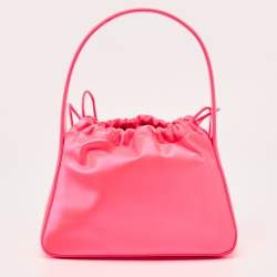 Alexander Wang Neon Pink Satin and Leather Ryan Drawstring Bag
