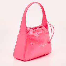 Alexander Wang Neon Pink Satin and Leather Ryan Drawstring Bag