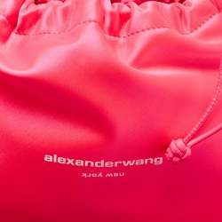 Alexander Wang Neon Pink Satin and Leather Ryan Drawstring Bag