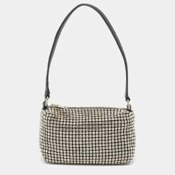 Alexander Wang Black Leather and Mesh Mini Heiress Crystals Pouch Bag