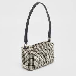 Alexander Wang Black Leather and Mesh Mini Heiress Crystals Pouch Bag