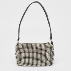 Alexander Wang Black Leather and Mesh Mini Heiress Crystals Pouch Bag