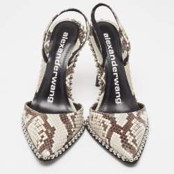 Alexander Wang Grey/Brown Snakeskin Embossed Slingback Pumps Size 37