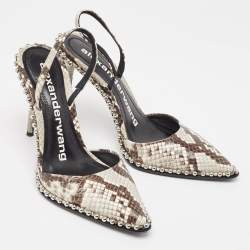 Alexander Wang Grey/Brown Snakeskin Embossed Slingback Pumps Size 37
