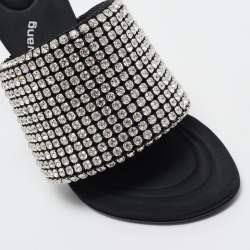 Alexander Wang Black Crystal Embellished Open Toe Slide Sandals Size 38