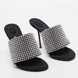 Alexander Wang Black Crystal Embellished Open Toe Slide Sandals Size 38