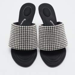 Alexander Wang Black Crystal Embellished Open Toe Slide Sandals Size 38
