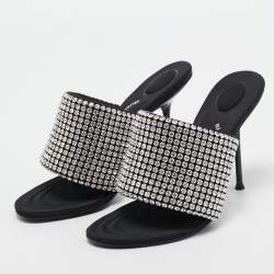 Alexander Wang Black Crystal Embellished Open Toe Slide Sandals Size 38