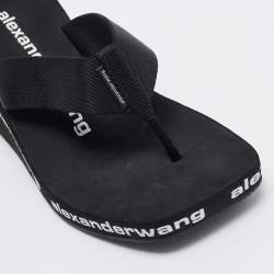 Alexander Wang Black Fabric Thong Wedge Sandals Size 36