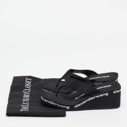 Alexander Wang Black Fabric Thong Wedge Sandals Size 36