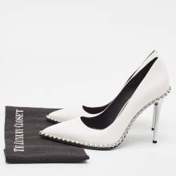 Alexander Wang White Leather Rie Studded Pointed-Toe Pumps Size 39.5