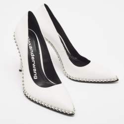 Alexander Wang White Leather Rie Studded Pointed-Toe Pumps Size 39.5