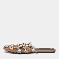 Alexander Wang Brown Leather Amelia Studded Flat Slides Size 38