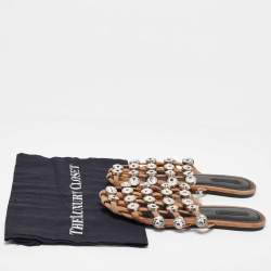 Alexander Wang Brown Leather Amelia Studded Flat Slides Size 38