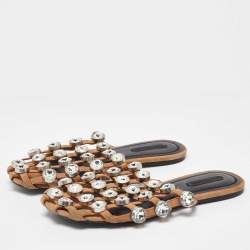 Alexander Wang Brown Leather Amelia Studded Flat Slides Size 38