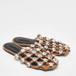 Alexander Wang Brown Leather Amelia Studded Flat Slides Size 38
