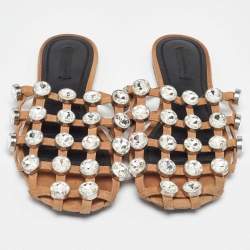 Alexander Wang Brown Leather Amelia Studded Flat Slides Size 38