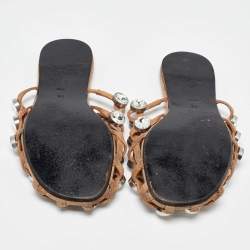Alexander Wang Brown Leather Amelia Studded Flat Slides Size 38