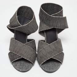 Pre Owned Alexander Wang Grey/Black Canvas Ankle Wrap Sandals Size 37