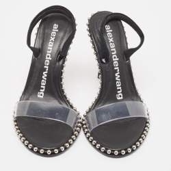 Alexander Wang Black Fabric and PVC Studded Nova Sandals Size 37