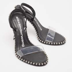 Alexander Wang Black Fabric and PVC Studded Nova Sandals Size 37