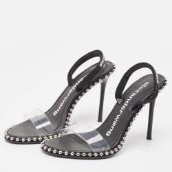 Alexander Wang Black Fabric and PVC Studded Nova Sandals Size 37