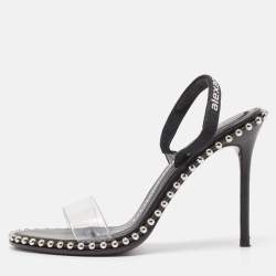 Alexander Wang Black Fabric and PVC Studded Nova Sandals Size 37