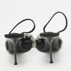 مملوكة مسبقًا Alexander Wang Black Crystals Embellished Fabric Slingback Sandals Size 37
