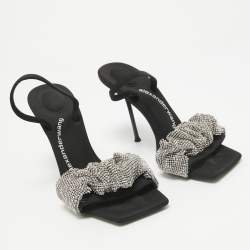 مملوكة مسبقًا Alexander Wang Black Crystals Embellished Fabric Slingback Sandals Size 37