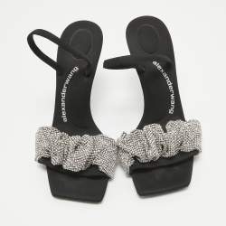 مملوكة مسبقًا Alexander Wang Black Crystals Embellished Fabric Slingback Sandals Size 37